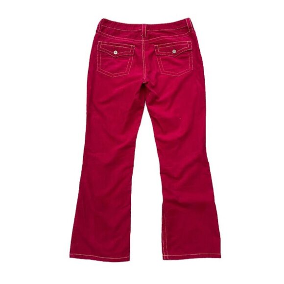 Y2K 2000s Tommy Hilfiger Contrast Stitch Red Corduroy Flare Bootcut Pants 12 - Picture 2 of 8